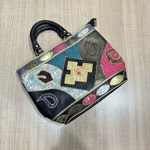 Vintage Nas multi color and designed leather purse with removable strap